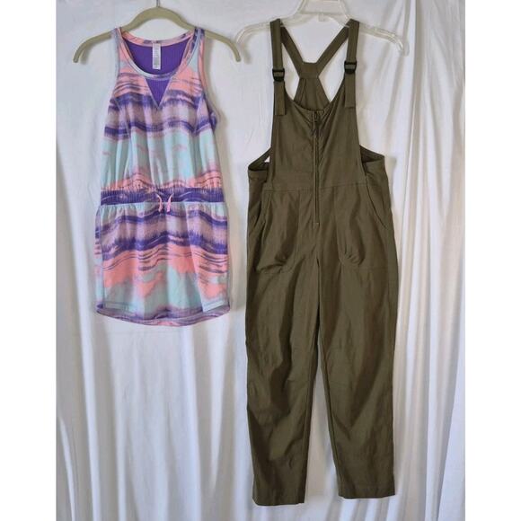 Athleta Ivivva Girls Colorful Abstract Dress Olive Green Overall Lot Of 2 8-10 - Picture 1 of 14